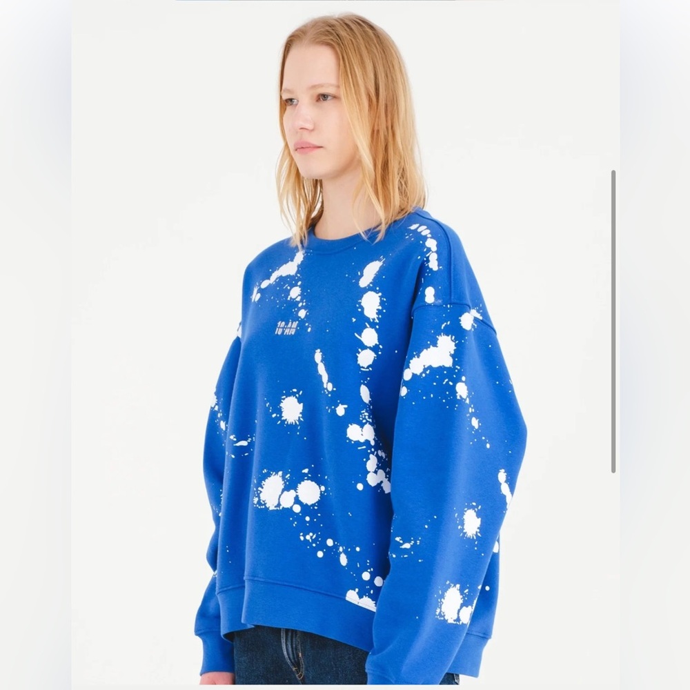 10AM Indigo sweatshirt paint splash blue white unisex‎ L